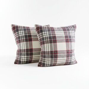 Envogue Holiday Plaid Throw Pillows Set of 2  Red Gray White
